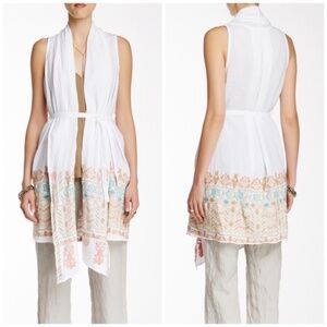 Johnny Was Evan Linen Embroidered Tie Waist Vest White XS